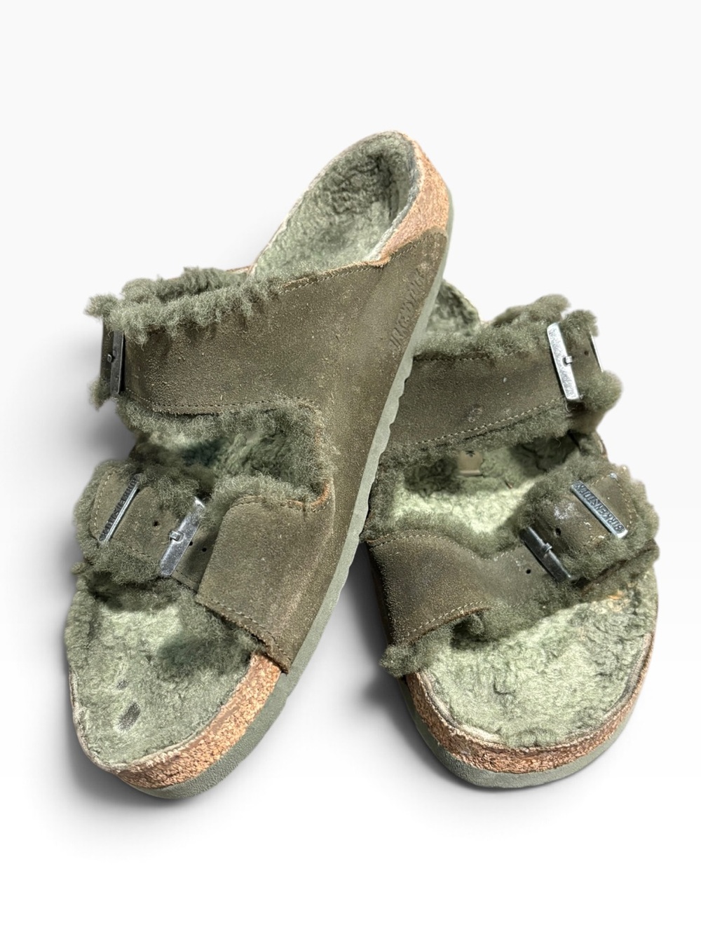 Birkenstock Slip On Arizona Shearling Sandals Shoes  in Thyme Green Size 12